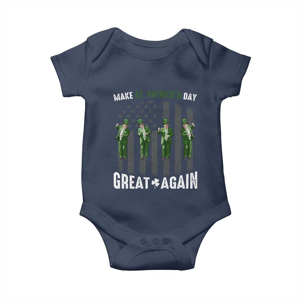 Make St Patrick's Day Great Again Shamrock Trump Baby Onesie American Flag TS10 Navy Print Your Wear