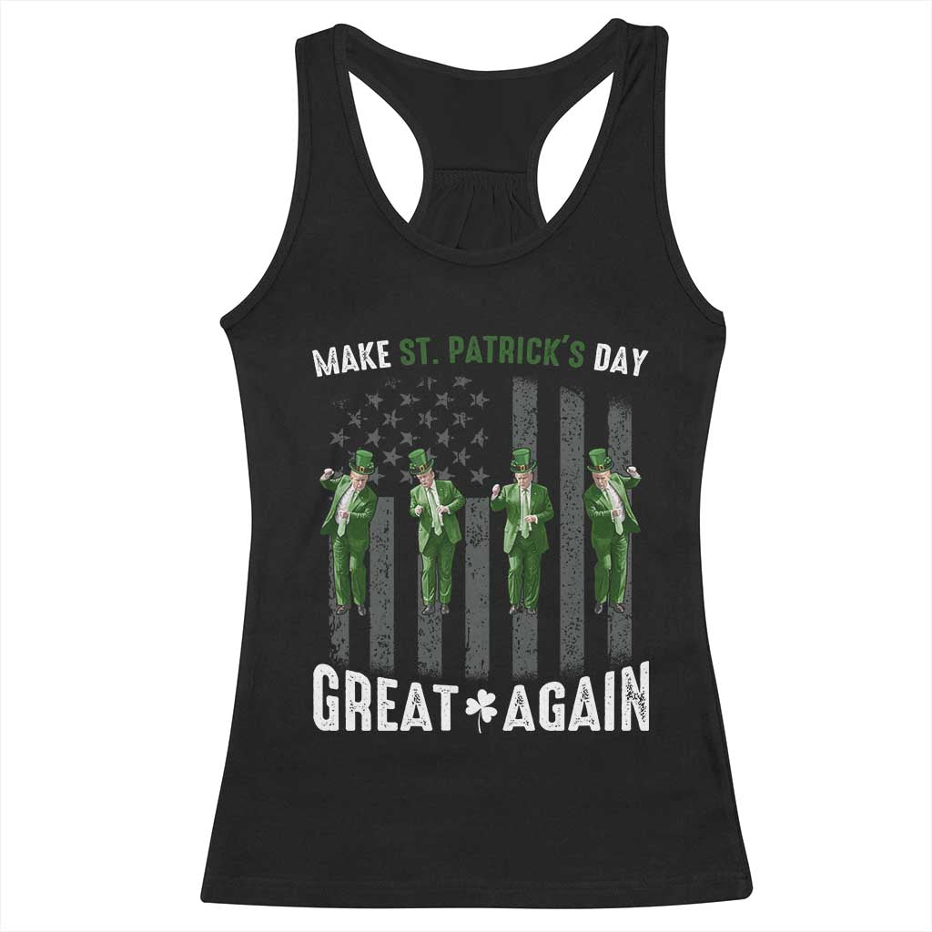 Make St Patrick's Day Great Again Shamrock Trump Racerback Tank Top American Flag TS10 Black Print Your Wear