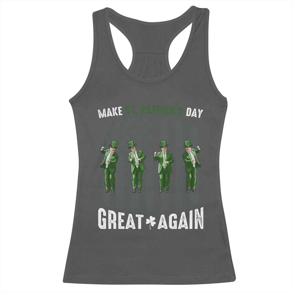Make St Patrick's Day Great Again Shamrock Trump Racerback Tank Top American Flag TS10 Dark Heather Print Your Wear