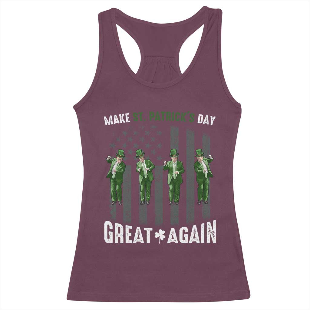 Make St Patrick's Day Great Again Shamrock Trump Racerback Tank Top American Flag TS10 Maroon Print Your Wear