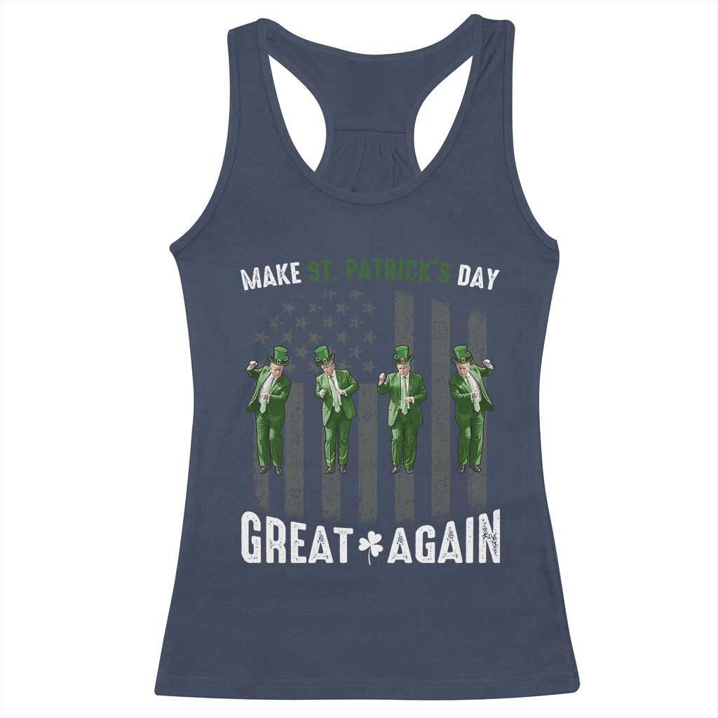 Make St Patrick's Day Great Again Shamrock Trump Racerback Tank Top American Flag TS10 Navy Print Your Wear