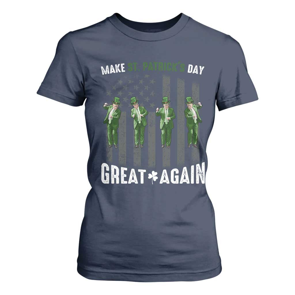 Make St Patrick's Day Great Again Shamrock Trump T Shirt For Women American Flag TS10 Navy Print Your Wear
