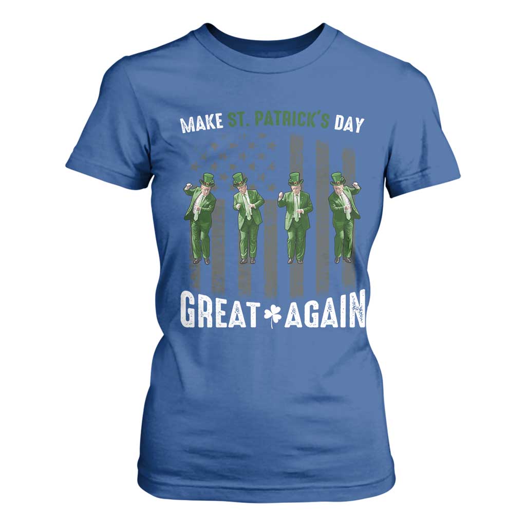 Make St Patrick's Day Great Again Shamrock Trump T Shirt For Women American Flag TS10 Royal Blue Print Your Wear