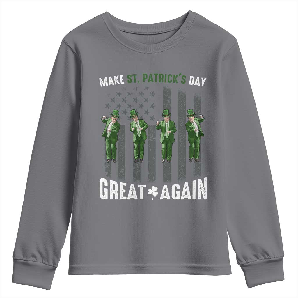 Make St Patrick's Day Great Again Shamrock Trump Youth Sweatshirt American Flag TS10 Charcoal Print Your Wear
