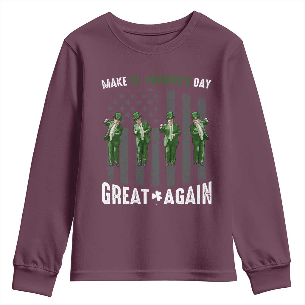 Make St Patrick's Day Great Again Shamrock Trump Youth Sweatshirt American Flag TS10 Maroon Print Your Wear
