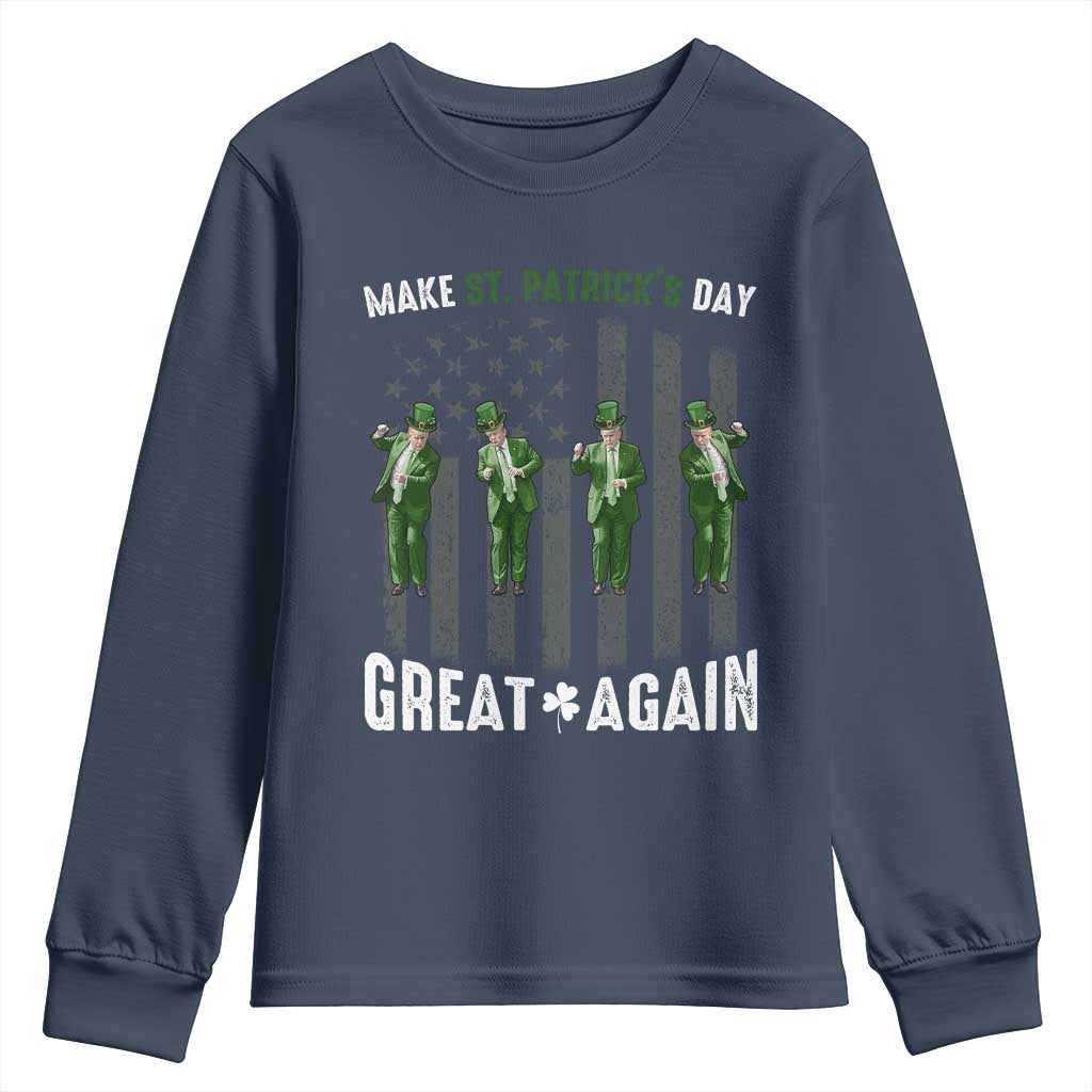 Make St Patrick's Day Great Again Shamrock Trump Youth Sweatshirt American Flag TS10 Navy Print Your Wear