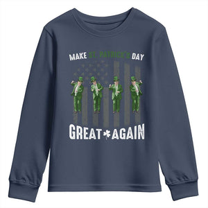 Make St Patrick's Day Great Again Shamrock Trump Youth Sweatshirt American Flag TS10 Navy Print Your Wear