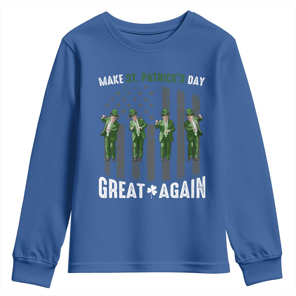 Make St Patrick's Day Great Again Shamrock Trump Youth Sweatshirt American Flag TS10 Royal Blue Print Your Wear
