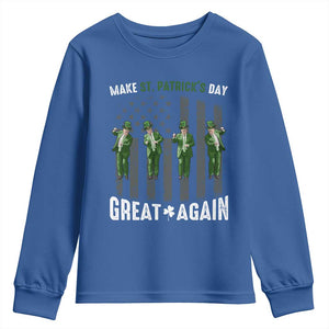Make St Patrick's Day Great Again Shamrock Trump Youth Sweatshirt American Flag TS10 Royal Blue Print Your Wear