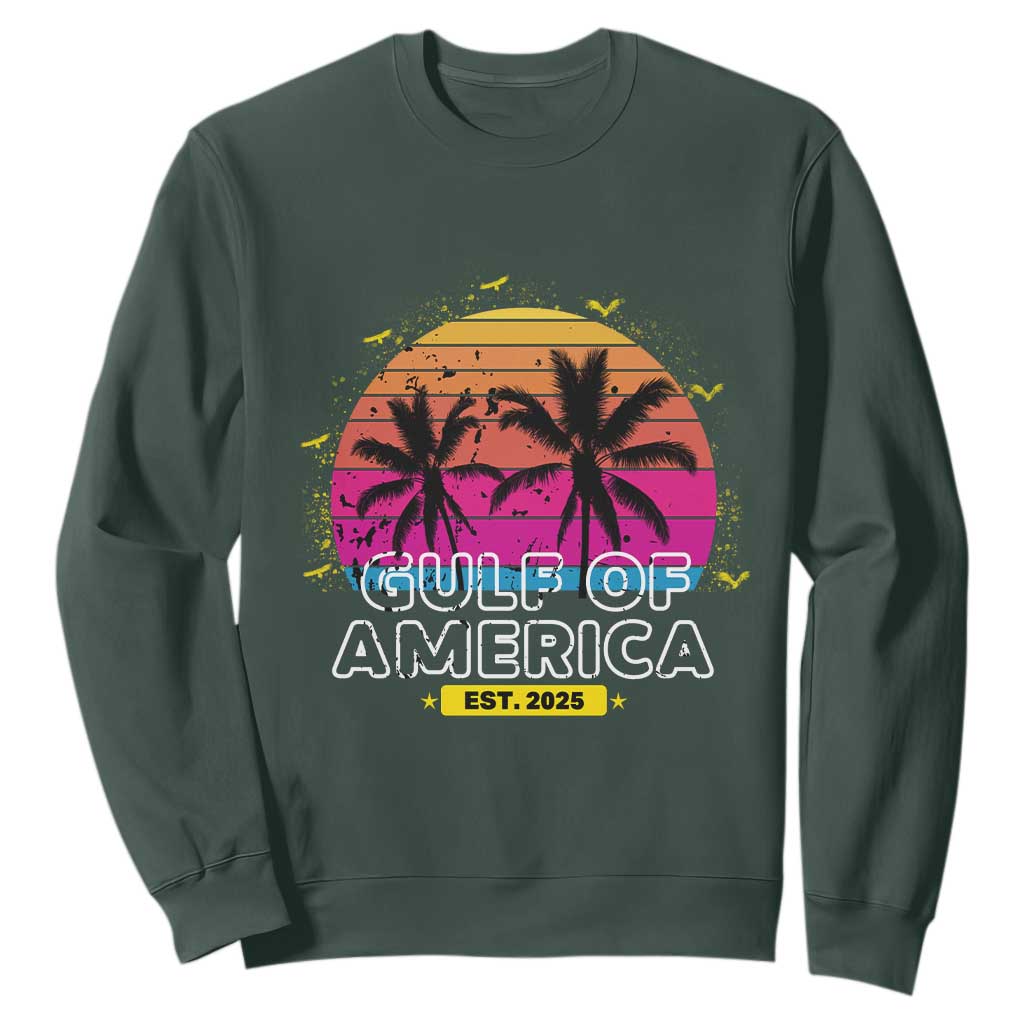 Welcome To America's Gulf Sweatshirt Est 2025 Retro Vintage Summer Vibes TS10 Dark Forest Green Print Your Wear