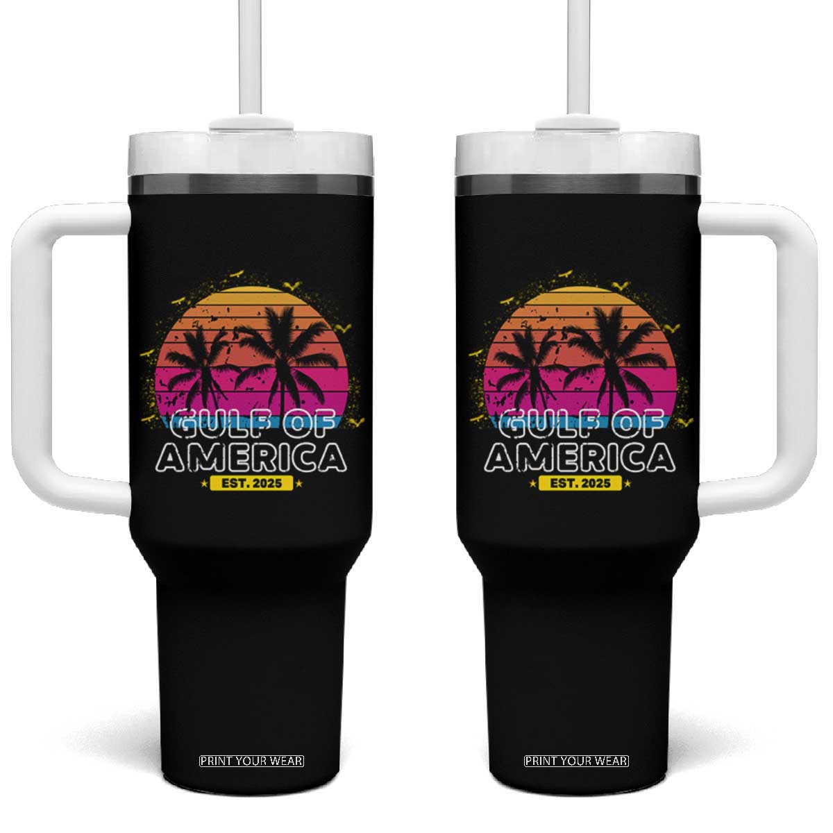 Welcome To America's Gulf Tumbler With Handle Est 2025 Retro Vintage Summer Vibes TS10 One Size: 40 oz Black Print Your Wear