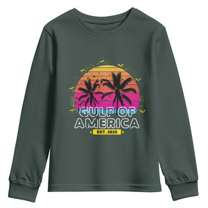 Welcome To America's Gulf Youth Sweatshirt Est 2025 Retro Vintage Summer Vibes TS10 Dark Forest Green Print Your Wear
