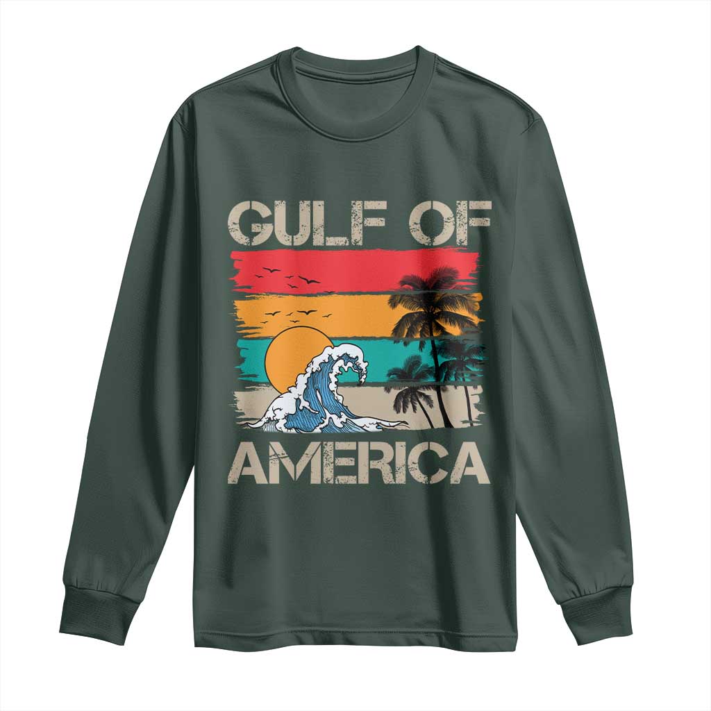 Gulf Of USA Long Sleeve Shirt Funny Beach Summer Vacation Retro Vintage TS10 Dark Forest Green Print Your Wear