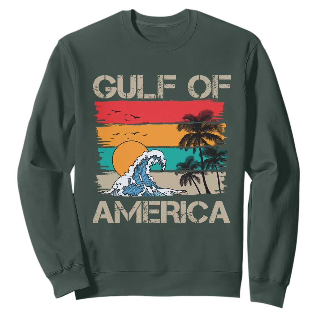 Gulf Of USA Sweatshirt Funny Beach Summer Vacation Retro Vintage TS10 Dark Forest Green Print Your Wear