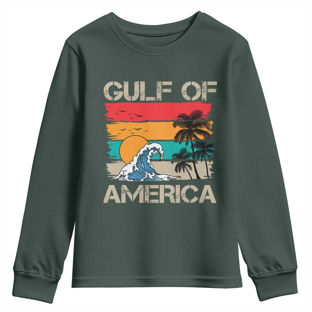 Gulf Of USA Youth Sweatshirt Funny Beach Summer Vacation Retro Vintage TS10 Dark Forest Green Print Your Wear
