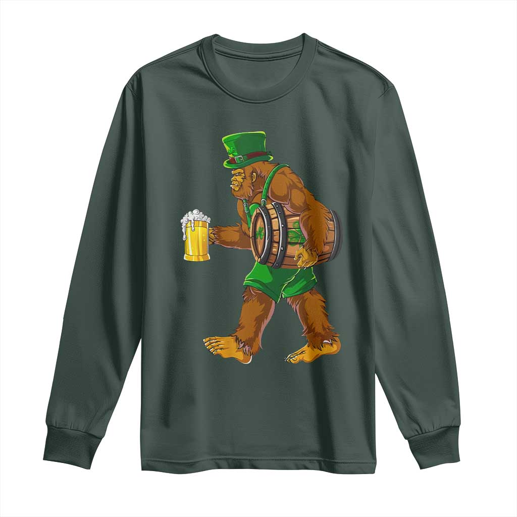 St Patricks Day Bigfoot Long Sleeve Shirt Sasquatch Beer Funny Party Shamrock TS10 Dark Forest Green Print Your Wear