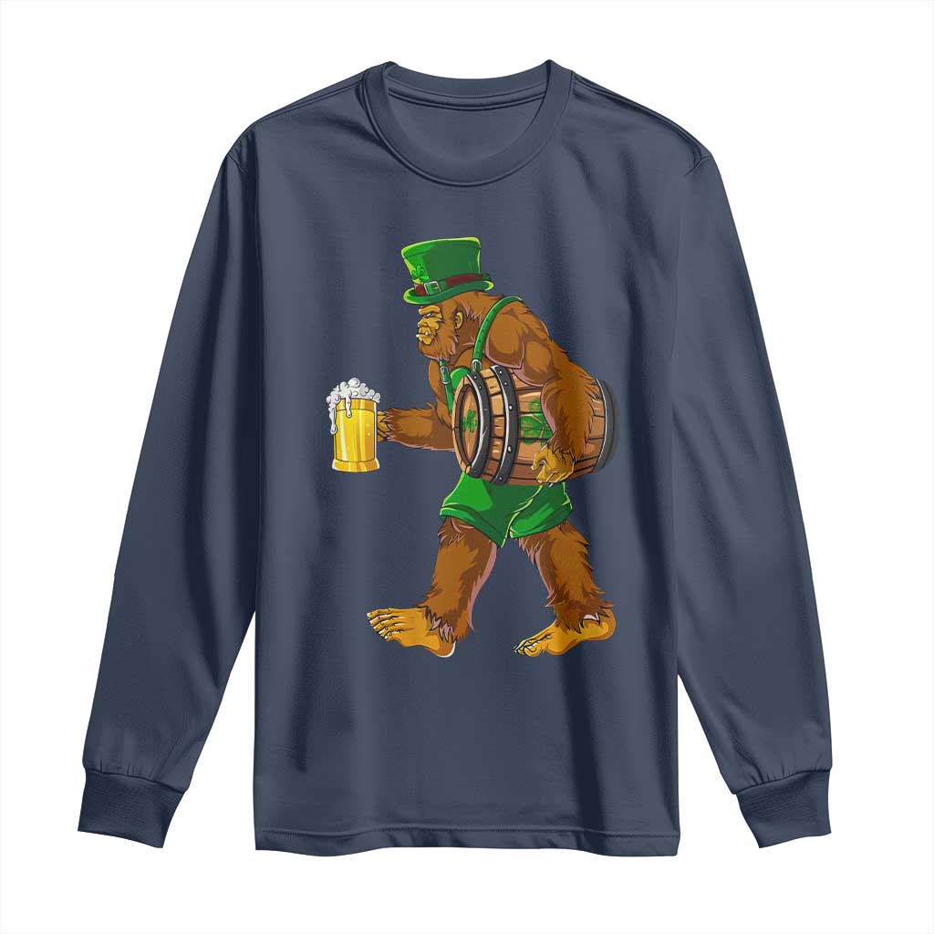 St Patricks Day Bigfoot Long Sleeve Shirt Sasquatch Beer Funny Party Shamrock TS10 Navy Print Your Wear
