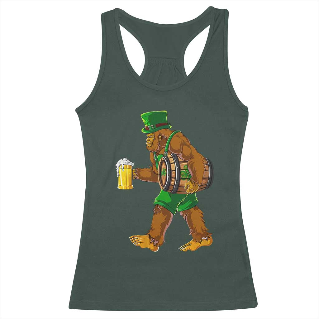 St Patricks Day Bigfoot Racerback Tank Top Sasquatch Beer Funny Party Shamrock TS10 Dark Forest Green Print Your Wear