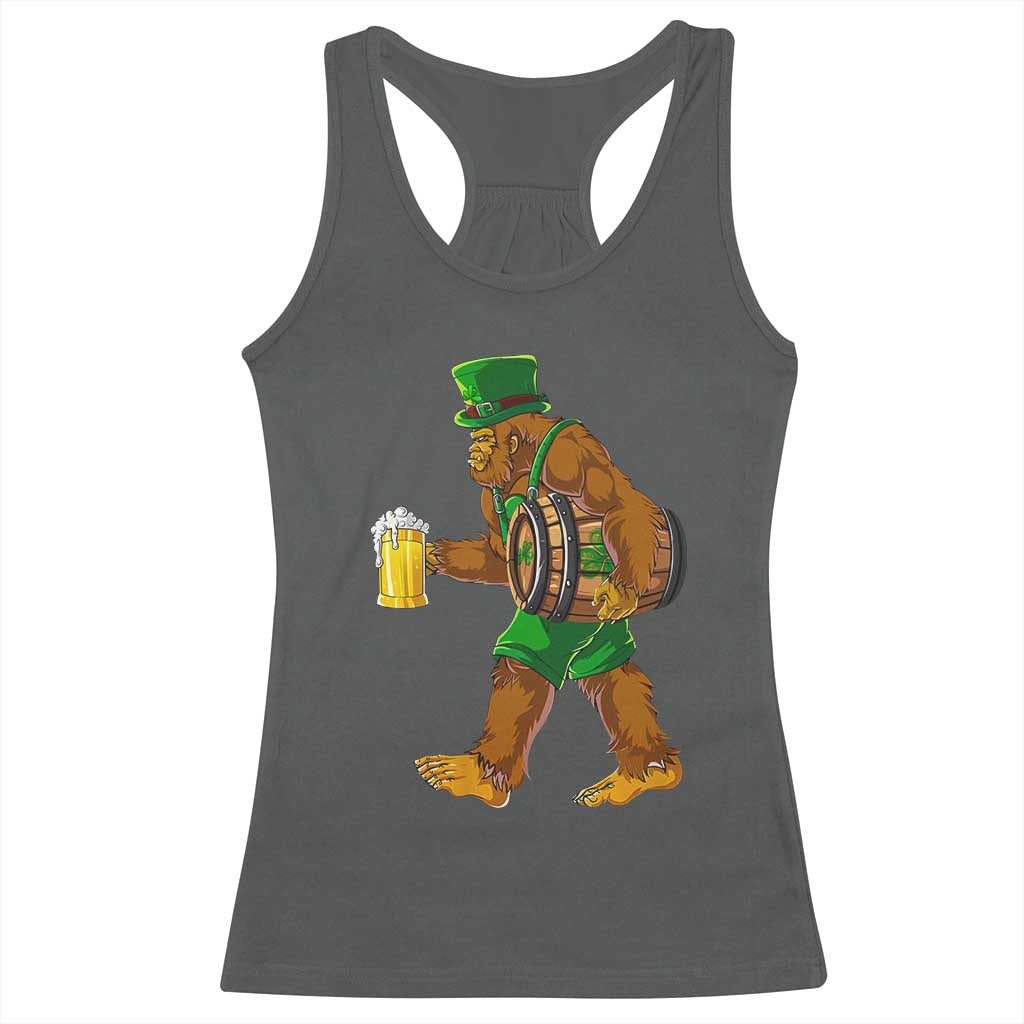 St Patricks Day Bigfoot Racerback Tank Top Sasquatch Beer Funny Party Shamrock TS10 Dark Heather Print Your Wear