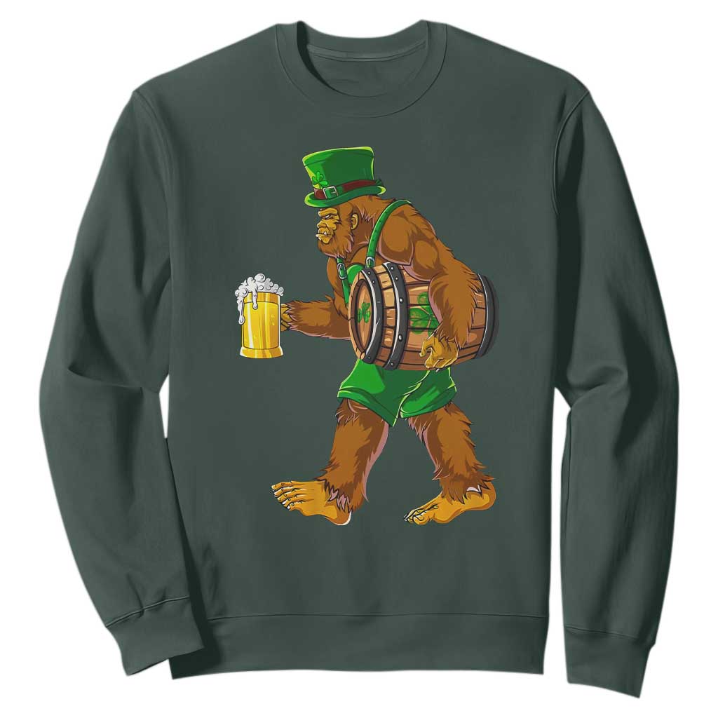 St Patricks Day Bigfoot Sweatshirt Sasquatch Beer Funny Party Shamrock TS10 Dark Forest Green Print Your Wear
