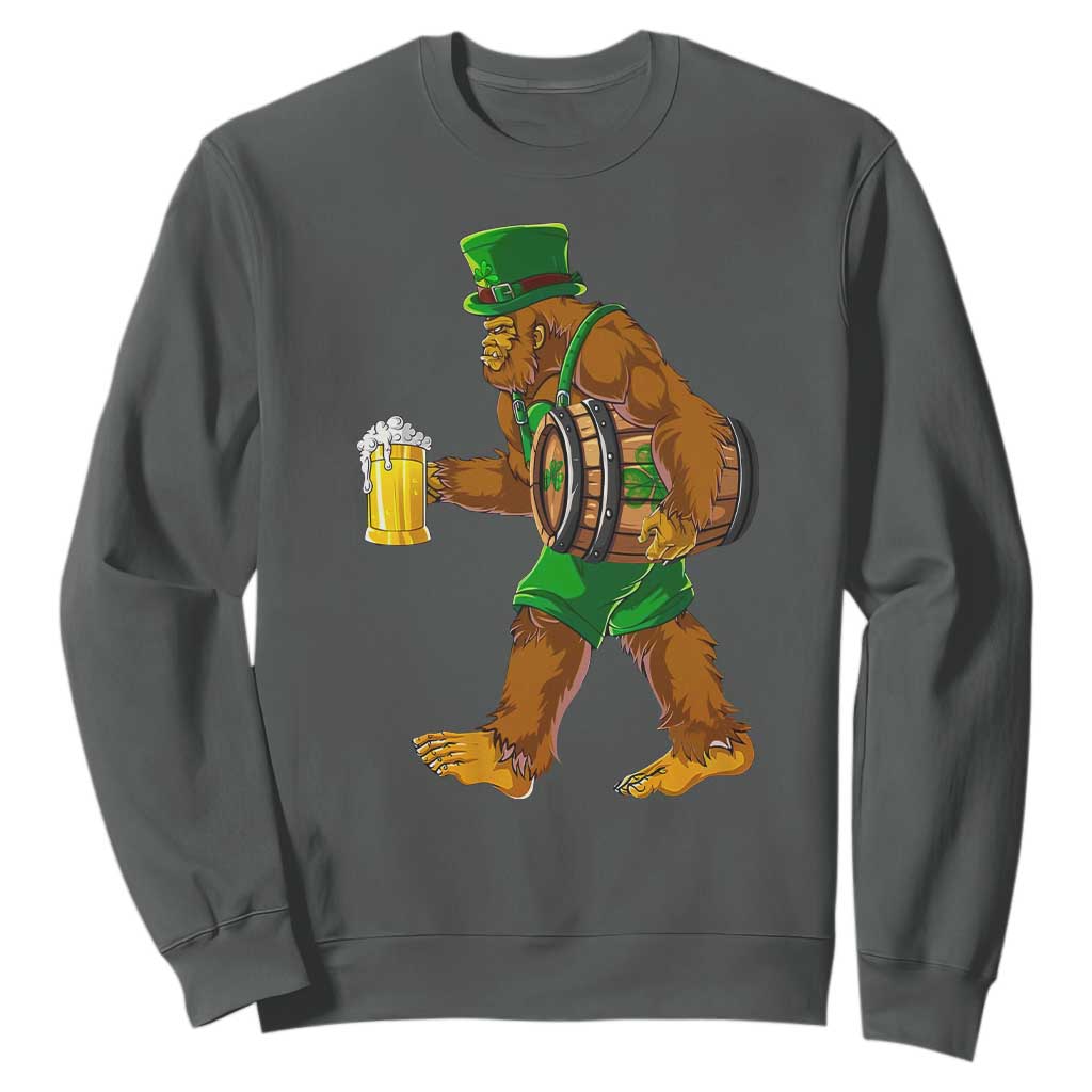 St Patricks Day Bigfoot Sweatshirt Sasquatch Beer Funny Party Shamrock TS10 Dark Heather Print Your Wear