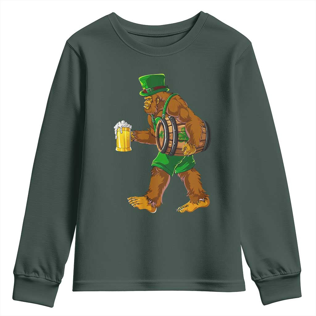 St Patricks Day Bigfoot Youth Sweatshirt Sasquatch Beer Funny Party Shamrock TS10 Dark Forest Green Print Your Wear