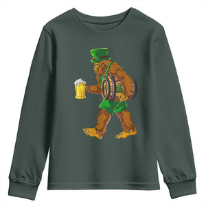 St Patricks Day Bigfoot Youth Sweatshirt Sasquatch Beer Funny Party Shamrock TS10 Dark Forest Green Print Your Wear