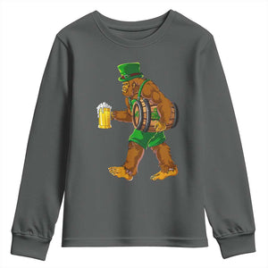 St Patricks Day Bigfoot Youth Sweatshirt Sasquatch Beer Funny Party Shamrock TS10 Dark Heather Print Your Wear