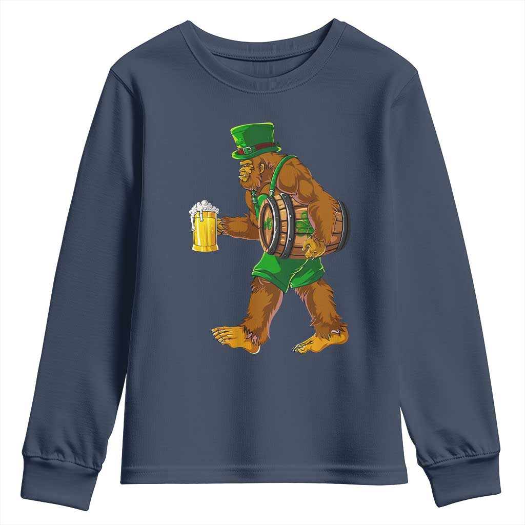 St Patricks Day Bigfoot Youth Sweatshirt Sasquatch Beer Funny Party Shamrock TS10 Navy Print Your Wear