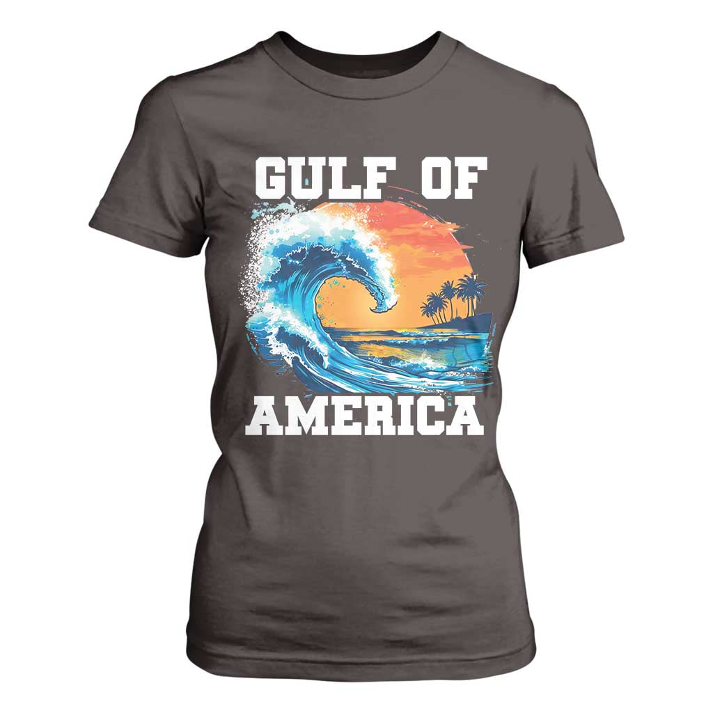 Gulf Of USA America T Shirt For Women President Trump 2025 Funny Gulf Mexico Summer Vibes TS10 Dark Chocolate Print Your Wear