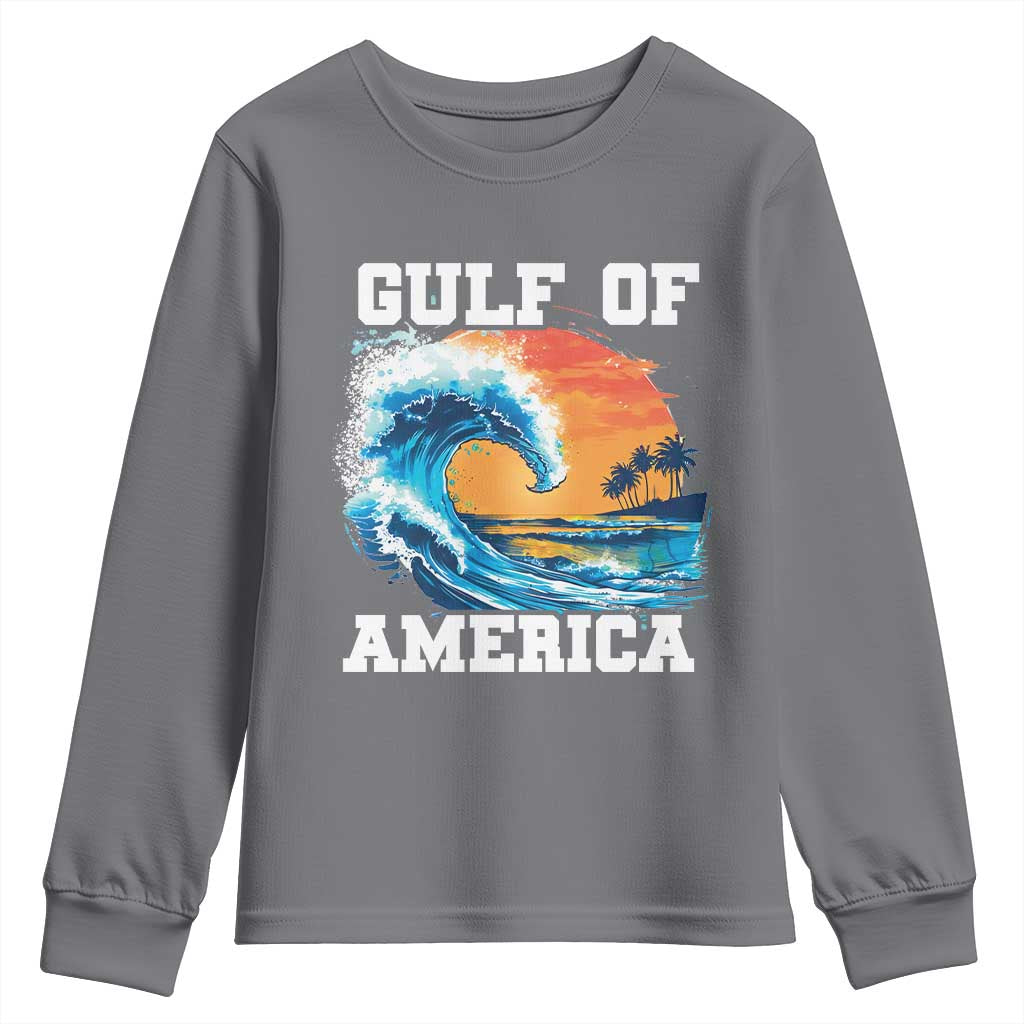 Gulf Of USA America Youth Sweatshirt President Trump 2025 Funny Gulf Mexico Summer Vibes TS10 Charcoal Print Your Wear
