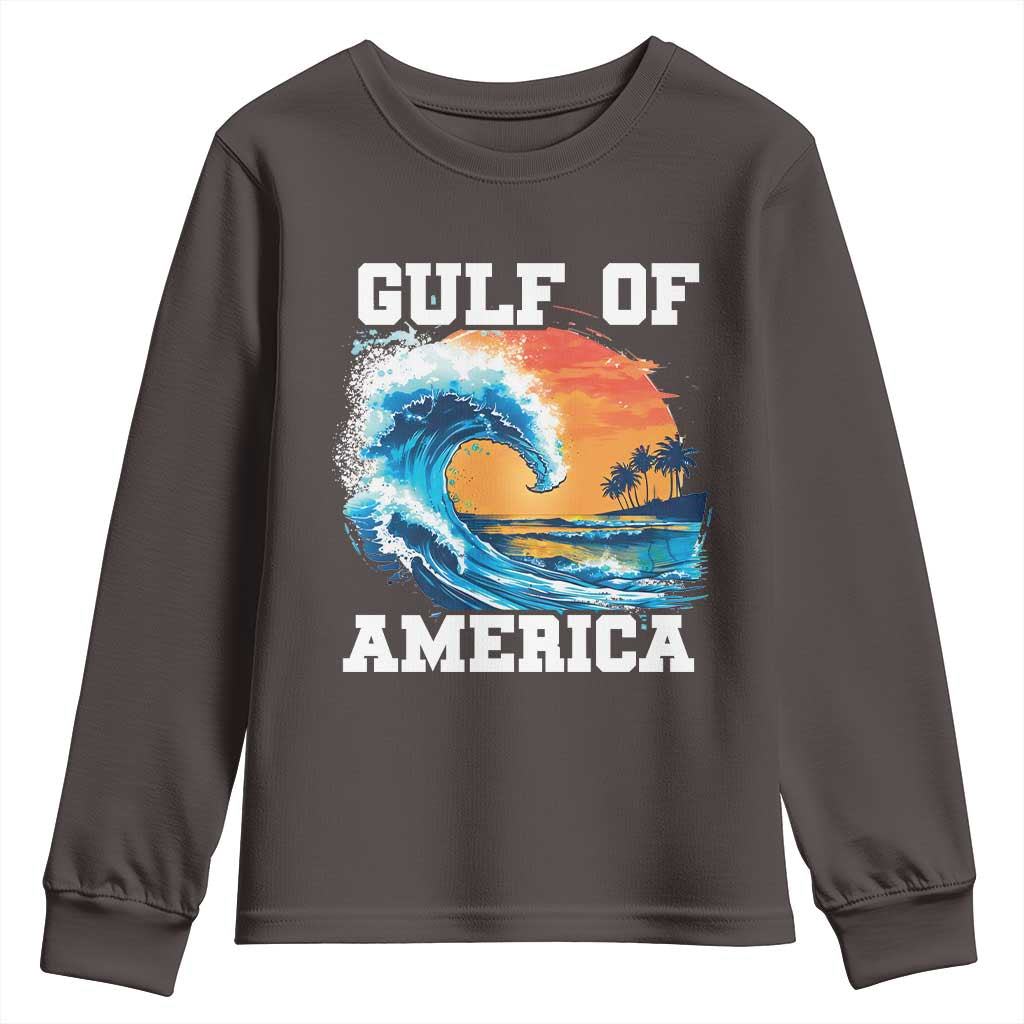 Gulf Of USA America Youth Sweatshirt President Trump 2025 Funny Gulf Mexico Summer Vibes TS10 Dark Chocolate Print Your Wear