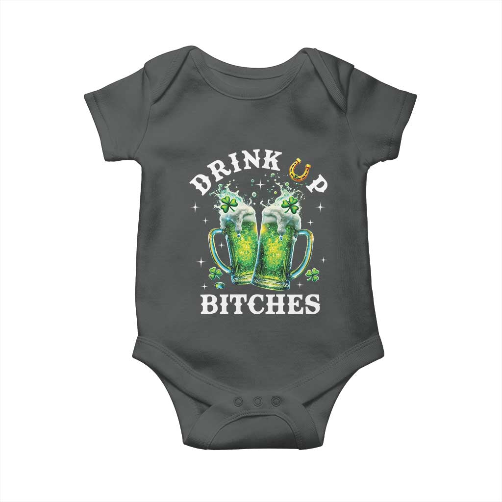 Drink Up Bitches Funny St Patricks Day Baby Onesie Irish Beer Lovers TS10 Dark Heather Print Your Wear