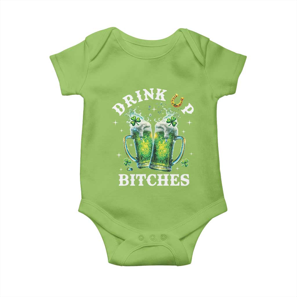 Drink Up Bitches Funny St Patricks Day Baby Onesie Irish Beer Lovers TS10 Lime Print Your Wear