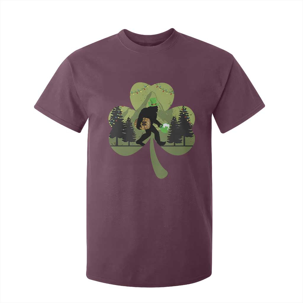 St Patricks Day Bigfoot T Shirt For Kid Sasquatch Irish Beer Lovers Shamrock Clover Leaf TS10 Maroon Print Your Wear