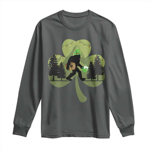 St Patricks Day Bigfoot Long Sleeve Shirt Sasquatch Irish Beer Lovers Shamrock Clover Leaf TS10 Dark Heather Print Your Wear