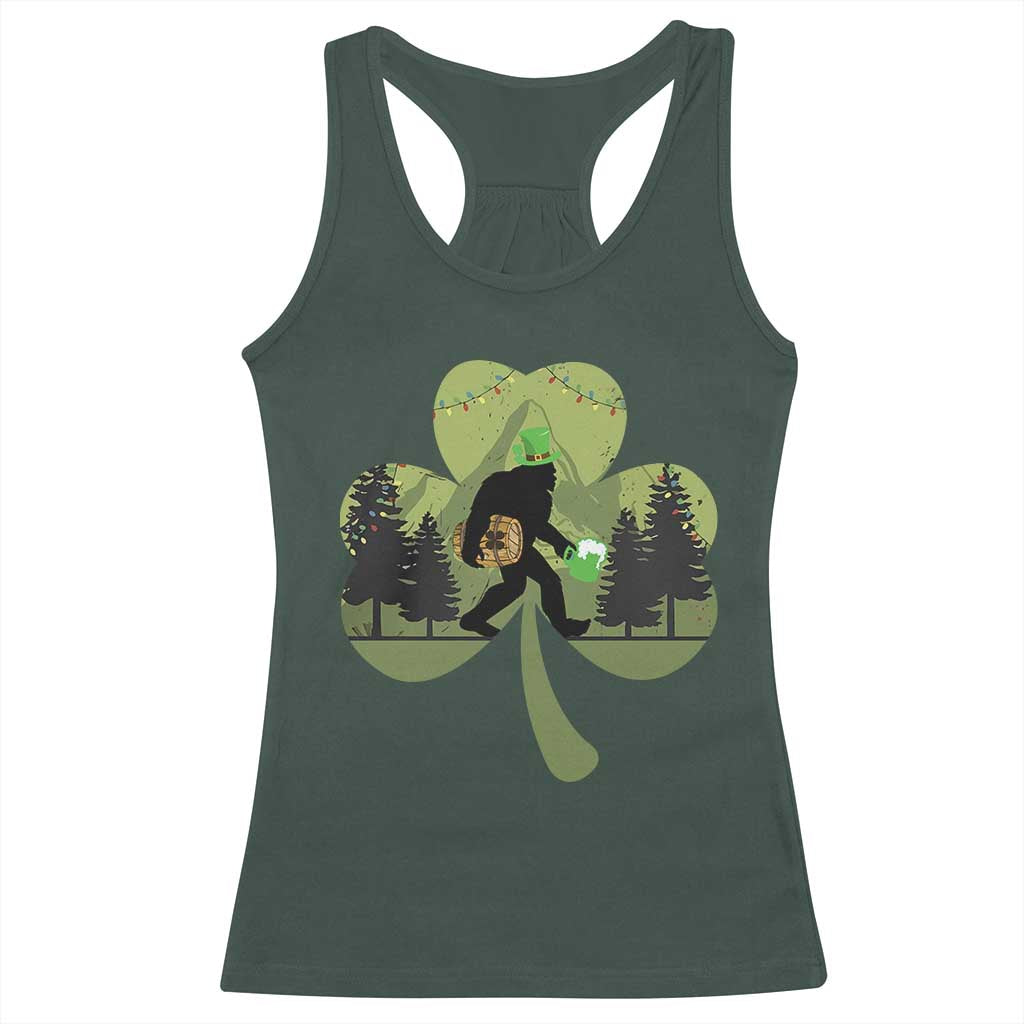 St Patricks Day Bigfoot Racerback Tank Top Sasquatch Irish Beer Lovers Shamrock Clover Leaf TS10 Dark Forest Green Print Your Wear