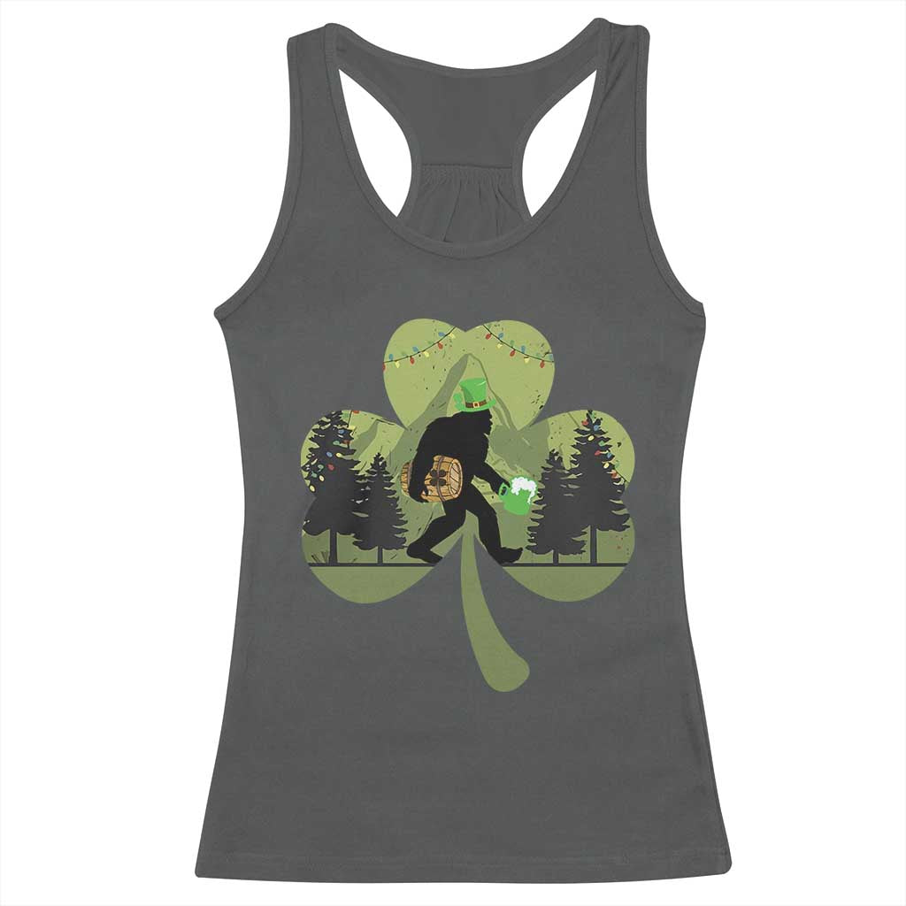 St Patricks Day Bigfoot Racerback Tank Top Sasquatch Irish Beer Lovers Shamrock Clover Leaf TS10 Dark Heather Print Your Wear