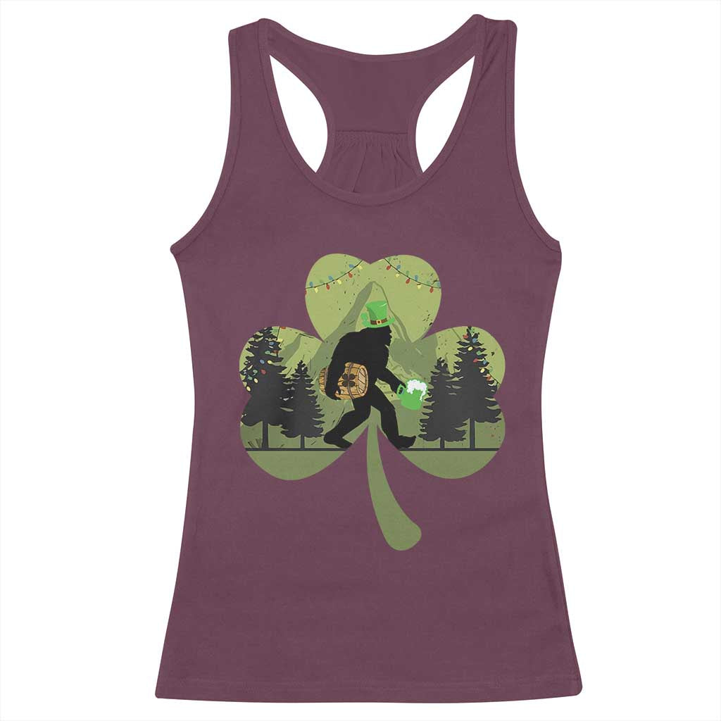 St Patricks Day Bigfoot Racerback Tank Top Sasquatch Irish Beer Lovers Shamrock Clover Leaf TS10 Maroon Print Your Wear
