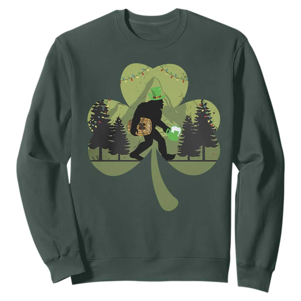 St Patricks Day Bigfoot Sweatshirt Sasquatch Irish Beer Lovers Shamrock Clover Leaf TS10 Dark Forest Green Print Your Wear