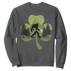 St Patricks Day Bigfoot Sweatshirt Sasquatch Irish Beer Lovers Shamrock Clover Leaf TS10 Dark Heather Print Your Wear