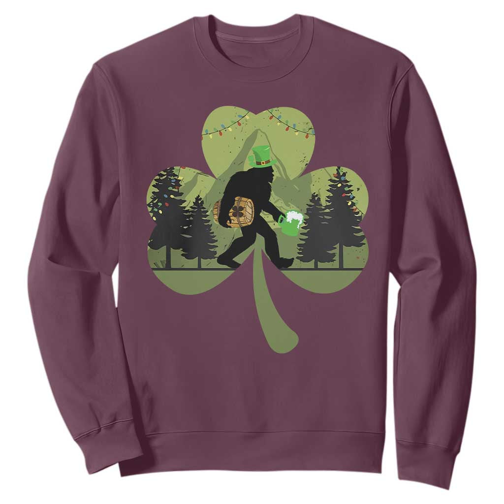 St Patricks Day Bigfoot Sweatshirt Sasquatch Irish Beer Lovers Shamrock Clover Leaf TS10 Maroon Print Your Wear