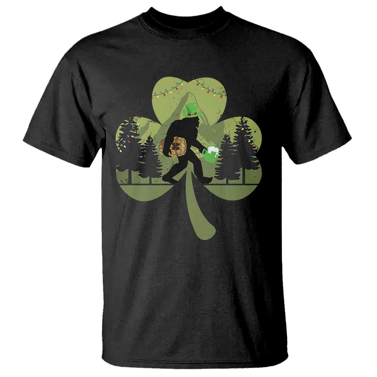 St Patricks Day Bigfoot T Shirt Sasquatch Irish Beer Lovers Shamrock Clover Leaf TS10 Black Print Your Wear
