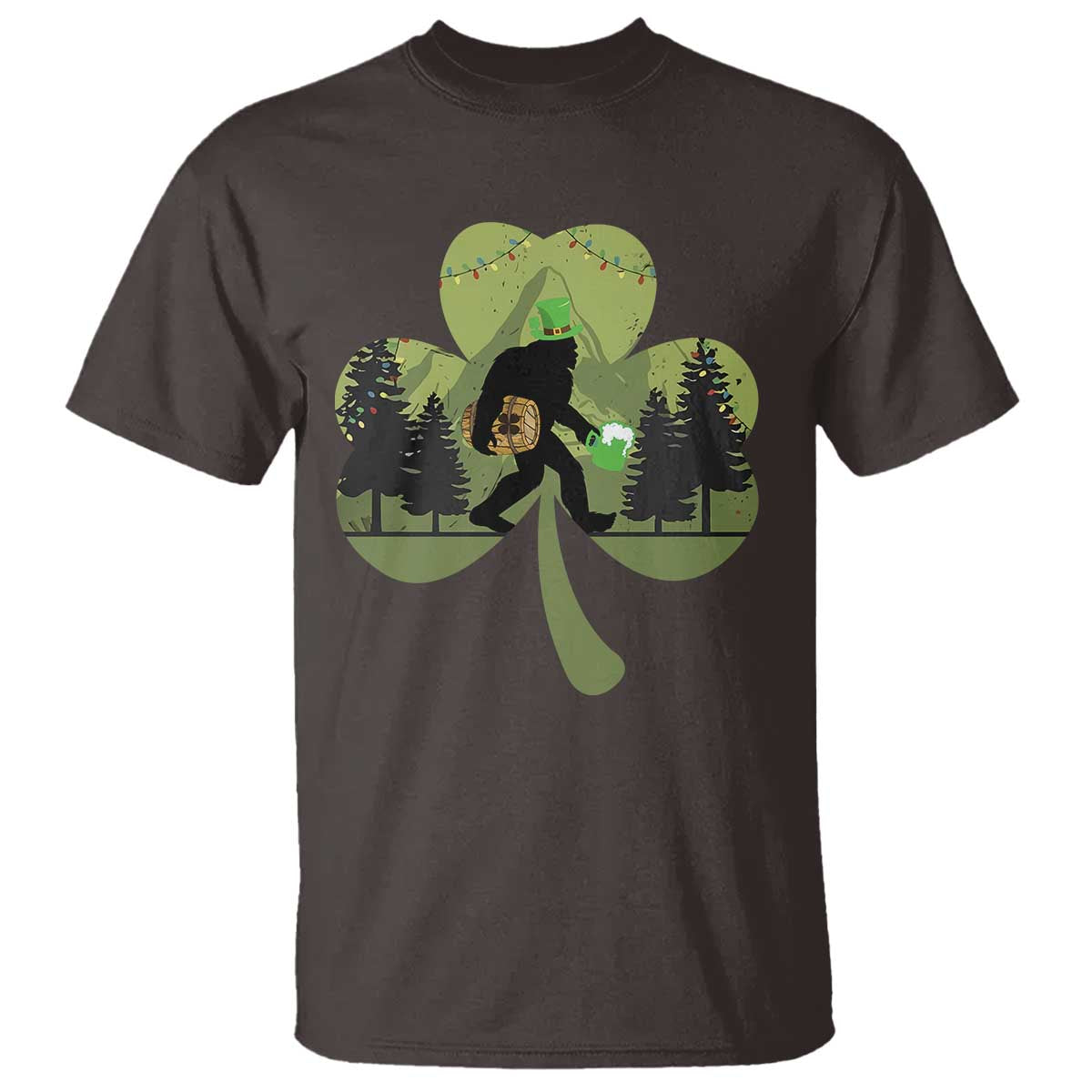 St Patricks Day Bigfoot T Shirt Sasquatch Irish Beer Lovers Shamrock Clover Leaf TS10 Dark Chocolate Print Your Wear