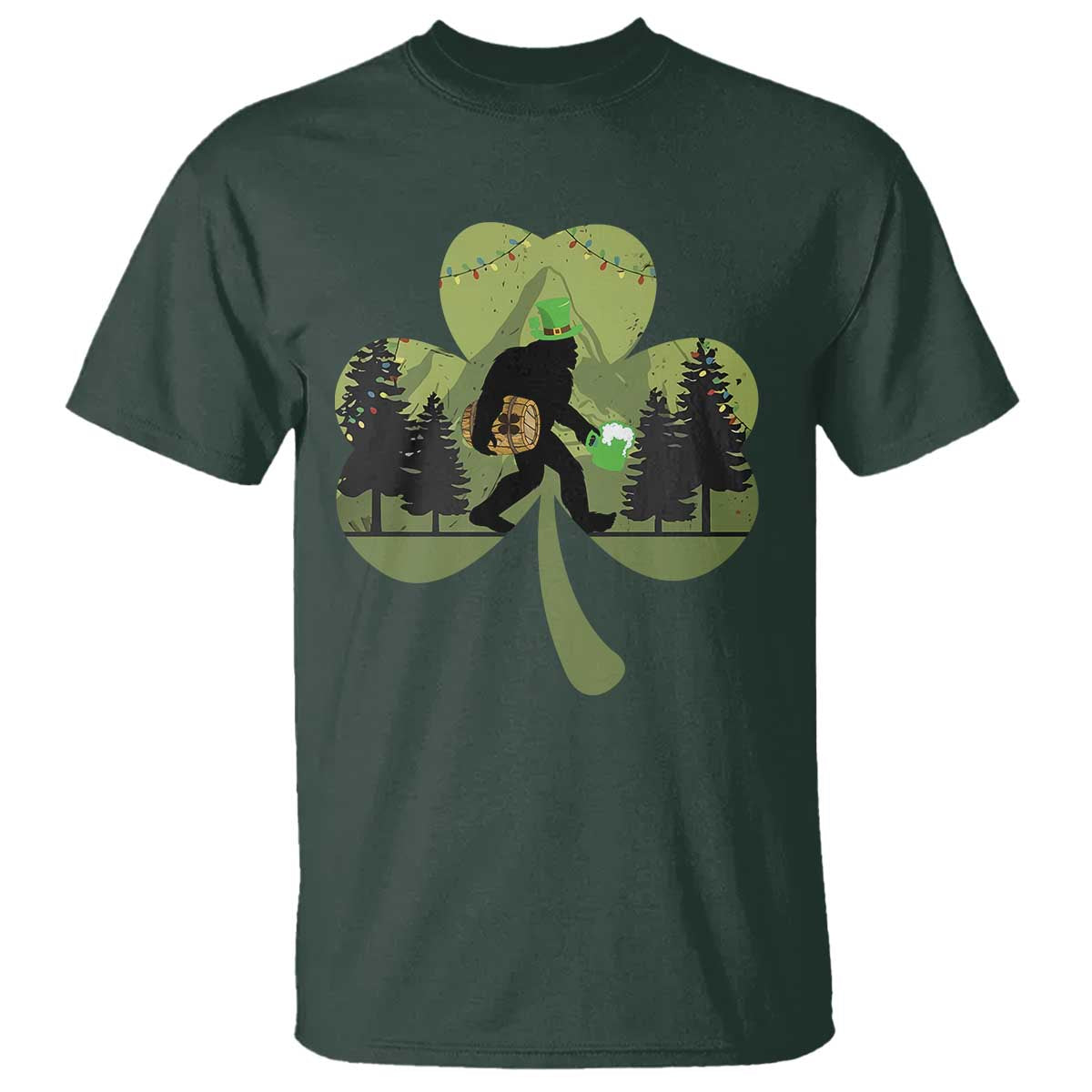 St Patricks Day Bigfoot T Shirt Sasquatch Irish Beer Lovers Shamrock Clover Leaf TS10 Dark Forest Green Print Your Wear