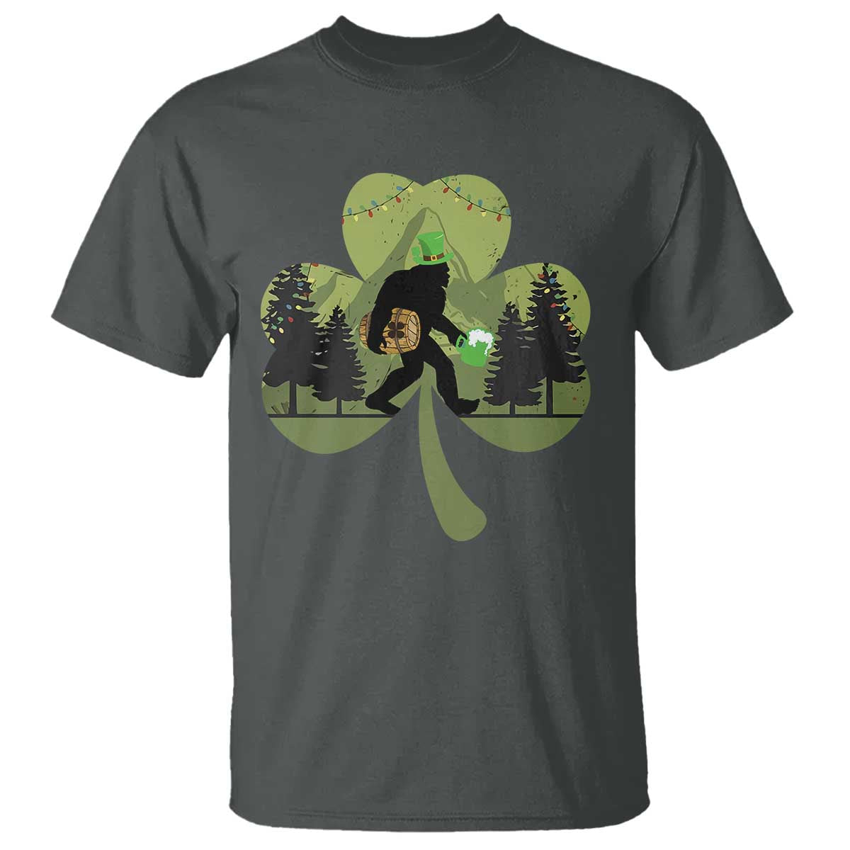 St Patricks Day Bigfoot T Shirt Sasquatch Irish Beer Lovers Shamrock Clover Leaf TS10 Dark Heather Print Your Wear