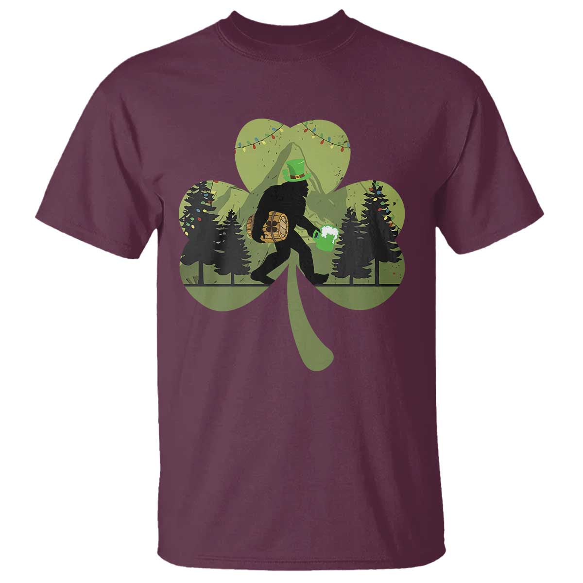 St Patricks Day Bigfoot T Shirt Sasquatch Irish Beer Lovers Shamrock Clover Leaf TS10 Maroon Print Your Wear