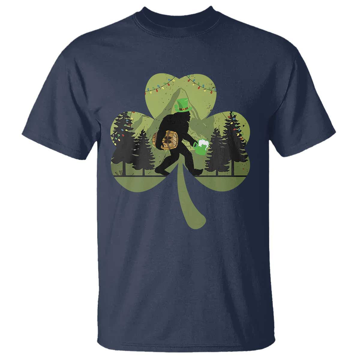 St Patricks Day Bigfoot T Shirt Sasquatch Irish Beer Lovers Shamrock Clover Leaf TS10 Navy Print Your Wear