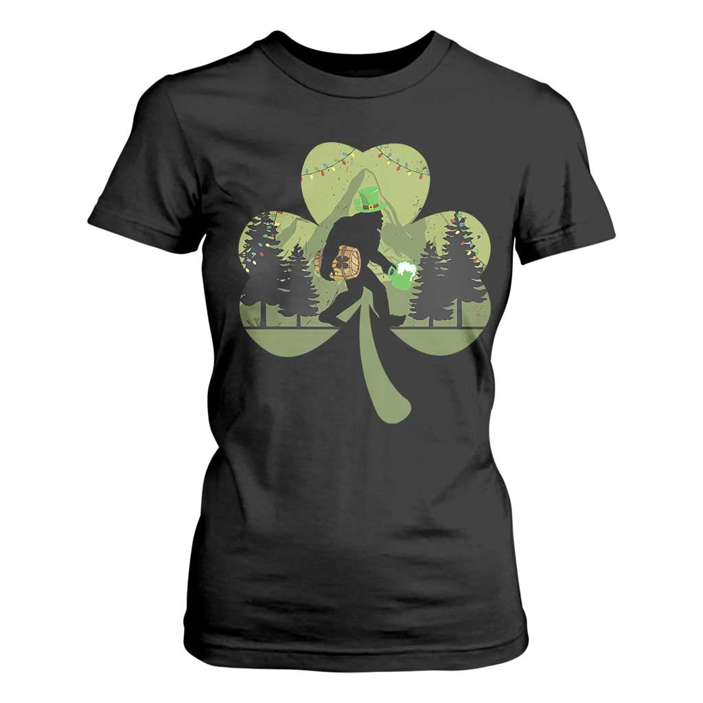 St Patricks Day Bigfoot T Shirt For Women Sasquatch Irish Beer Lovers Shamrock Clover Leaf TS10 Black Print Your Wear