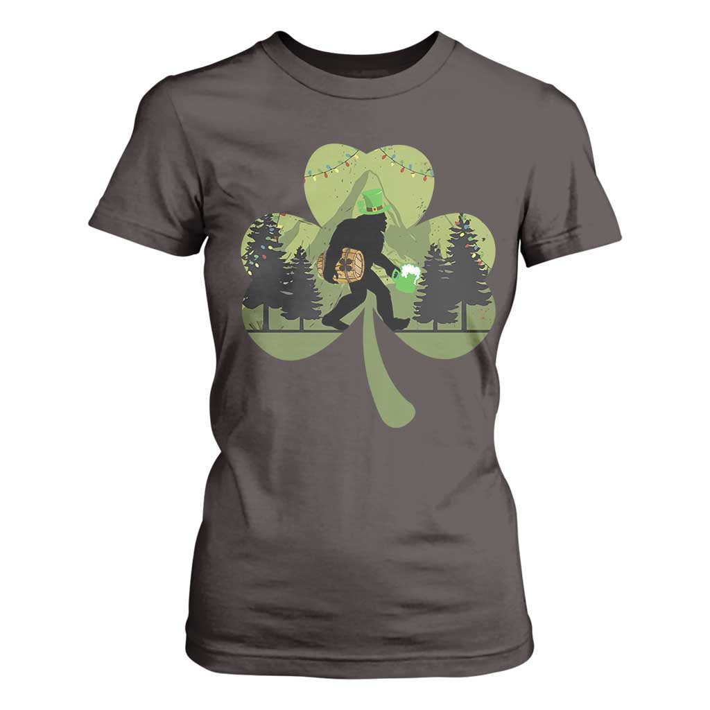 St Patricks Day Bigfoot T Shirt For Women Sasquatch Irish Beer Lovers Shamrock Clover Leaf TS10 Dark Chocolate Print Your Wear